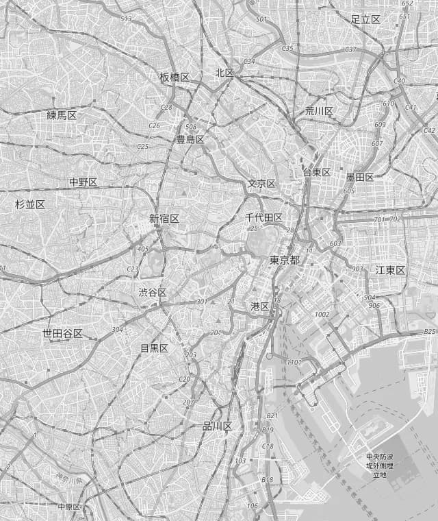 Mapa de Tokio con cuatro lugares del pack marcados